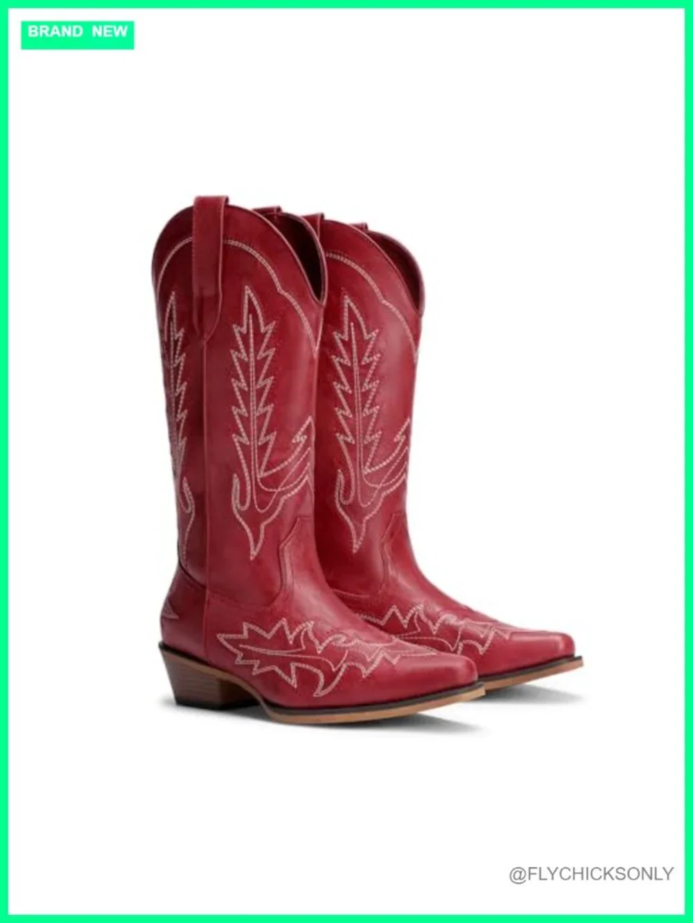 Western Mid Calf Cowboy Boots with Pointed Toe and Low Chunky Heel